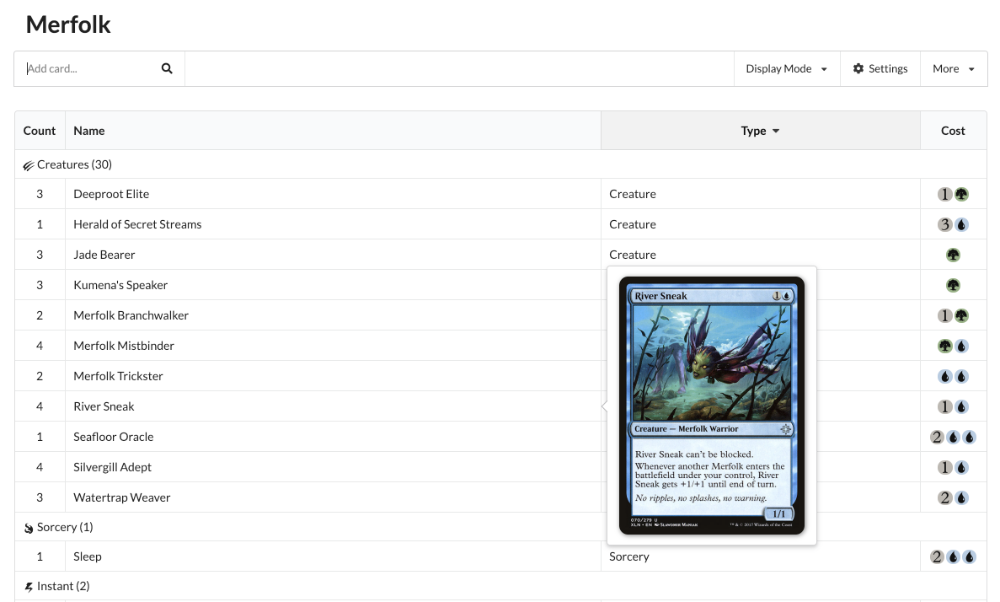 Example of the deck builder